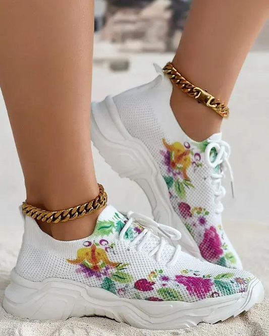 🔥Last Day 60% OFF — Floral Print Lace-up Breathable Orthopedic Sneakers