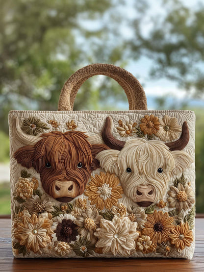 Highland Cow Quilted Tote Bag