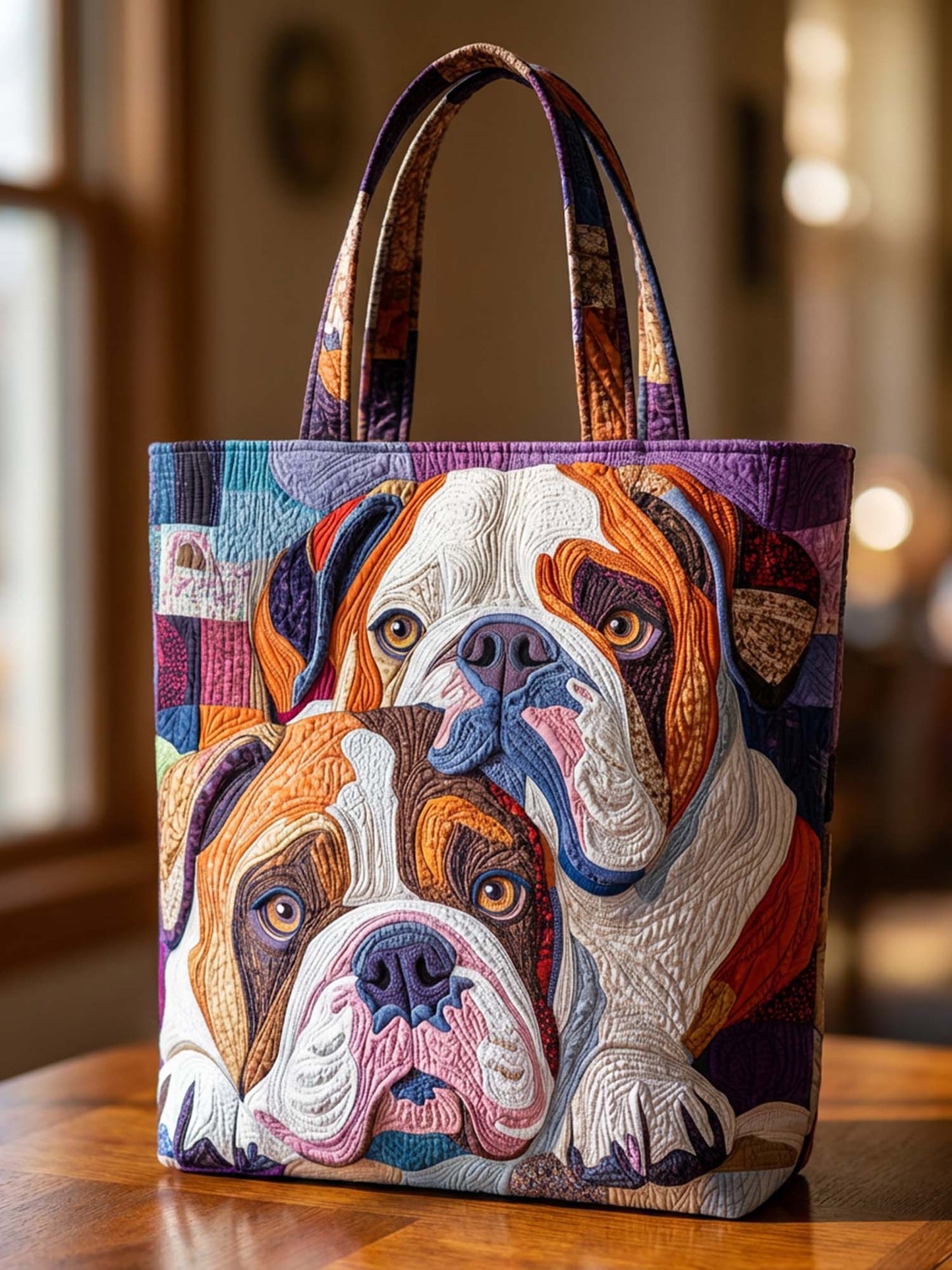 Valentine's Day Bulldog Quilted Tote Bag