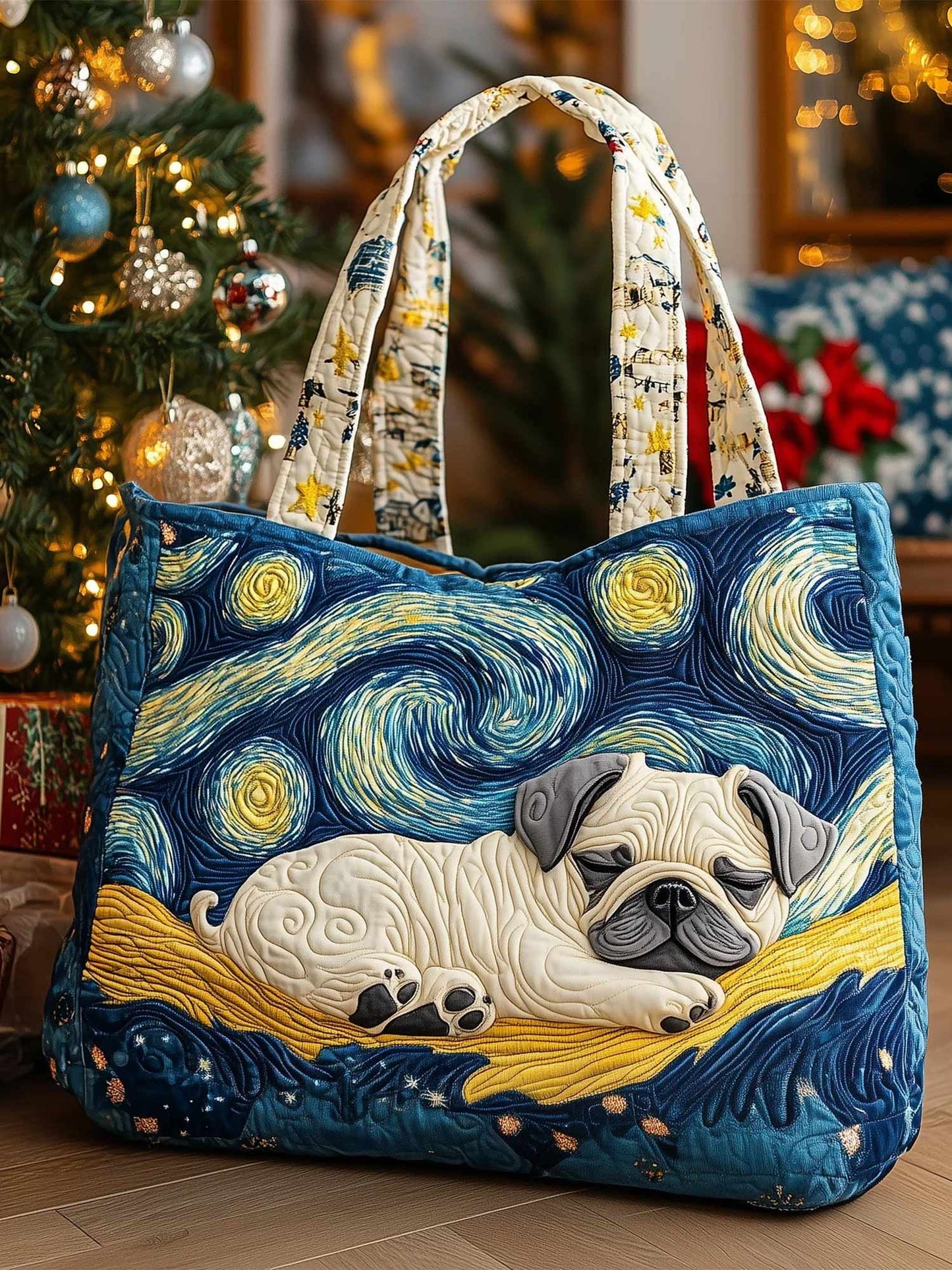 Sleeping Pug Quilted Tote Bag