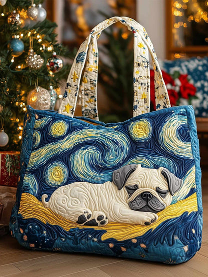 Sleeping Pug Quilted Tote Bag