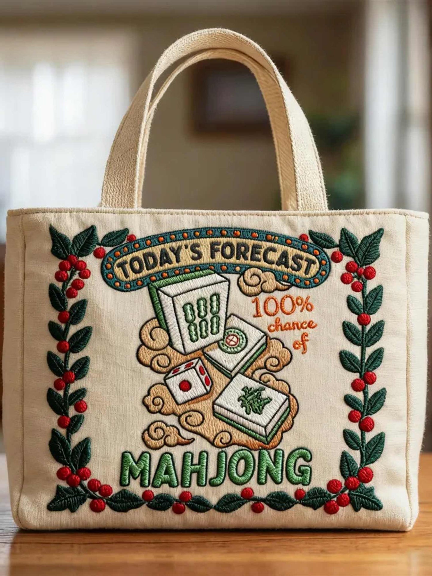 Mahjong print pattern Quilted Tote Bag