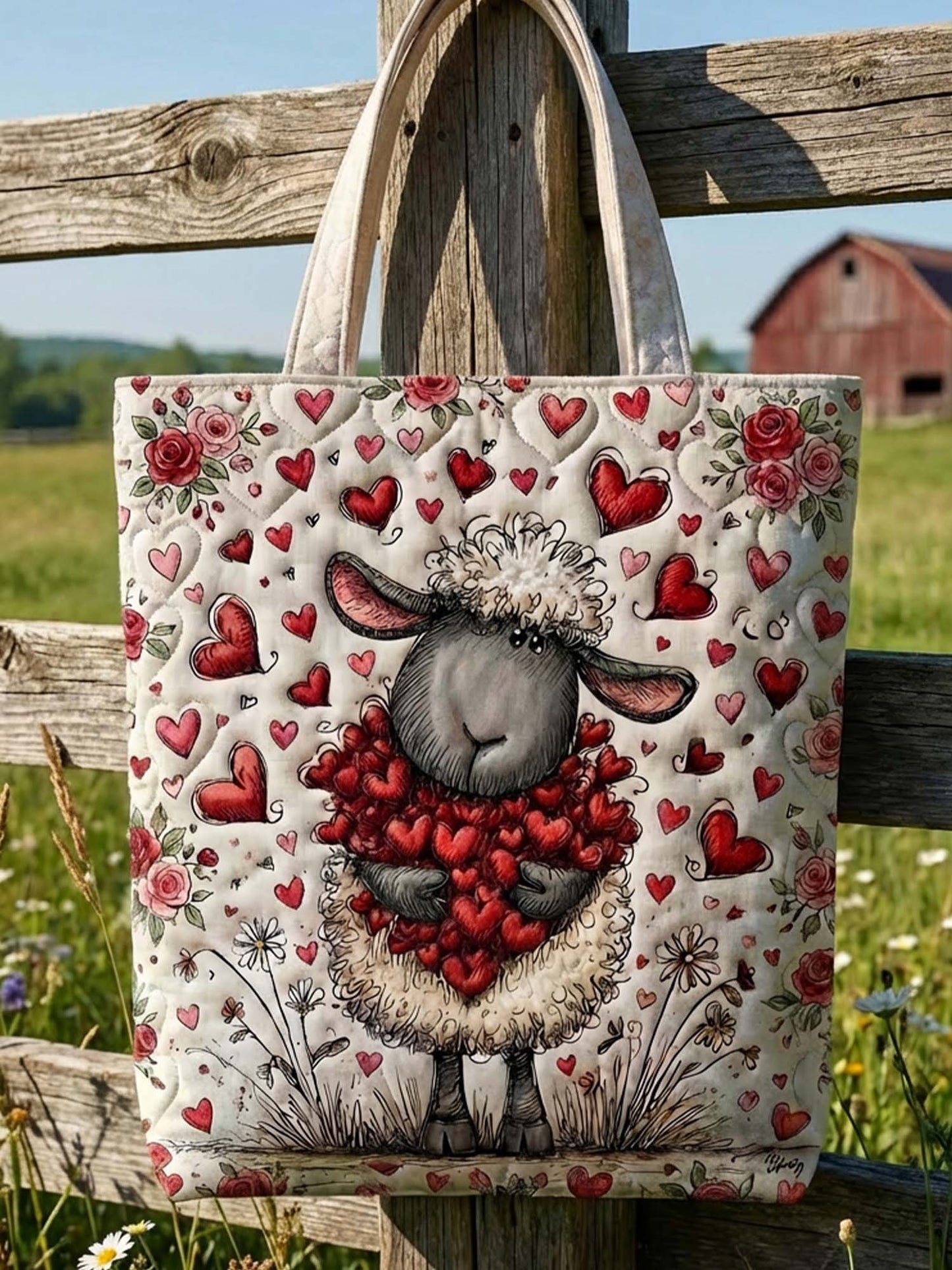 Love Sheep Quilted Tote Bag