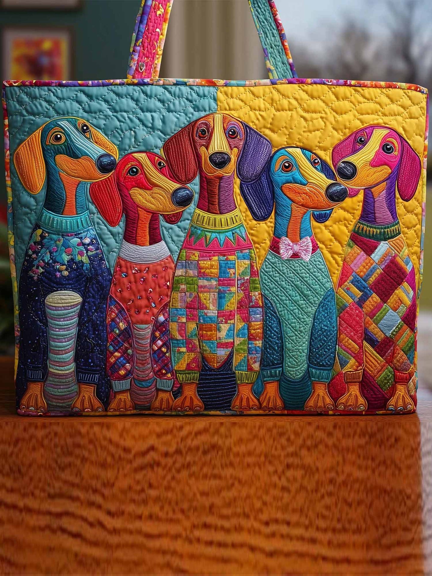 Long Pup Quilted Tote Bag