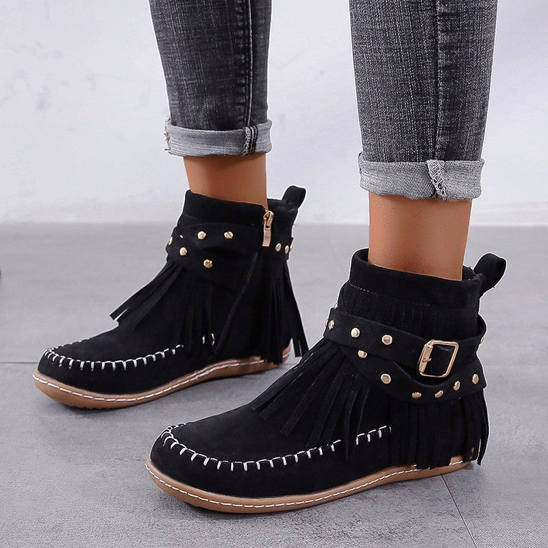 LAST DAY 75% OFF——2024 autumn and winter rivet tassel moccasin boots