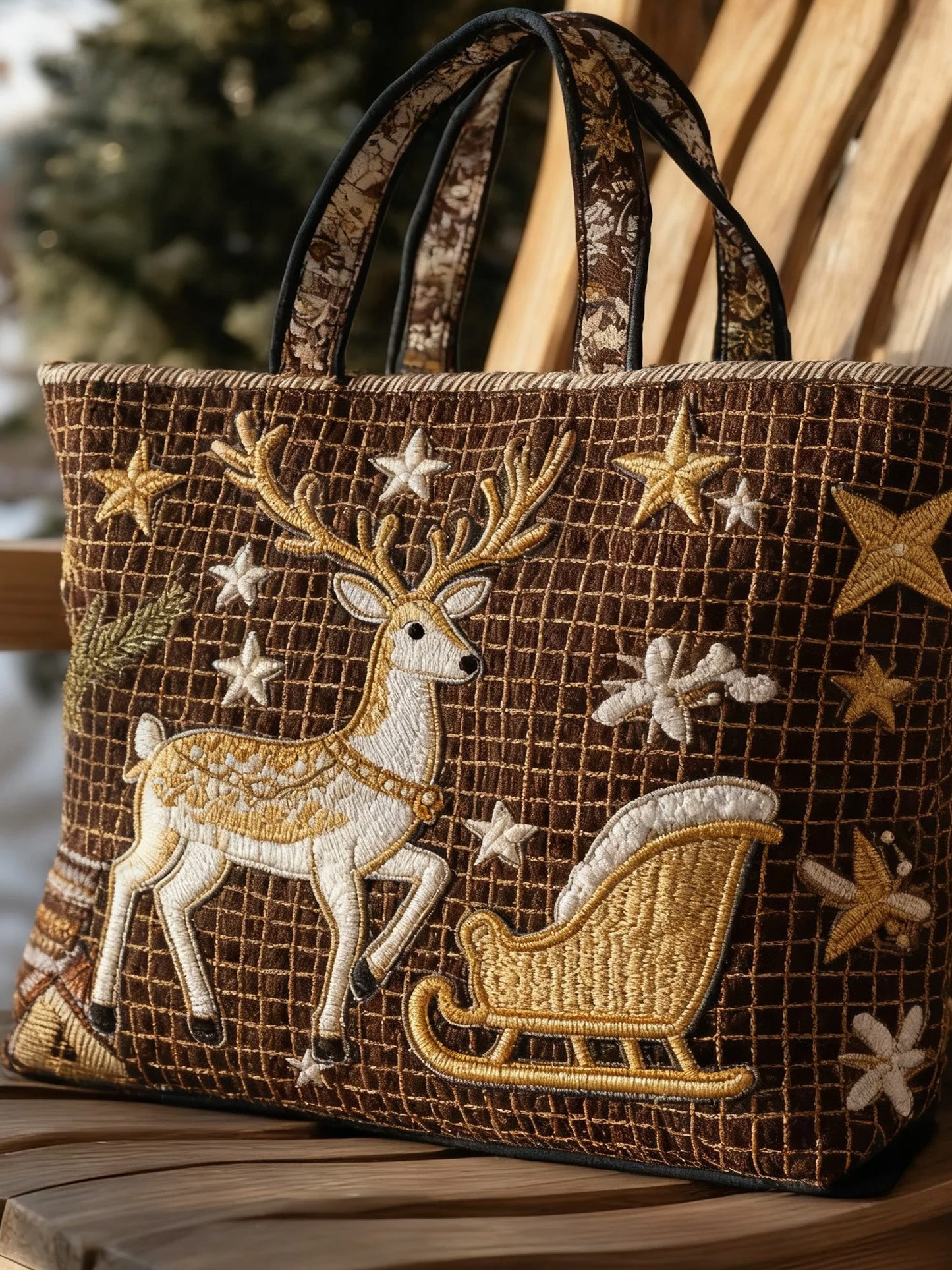 Christmas  Animal   Deer  Print  Quilted Tote Gag