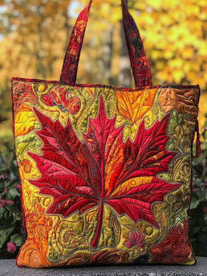Christmas  Maple Leaves    Print  Quilted Tote Bag