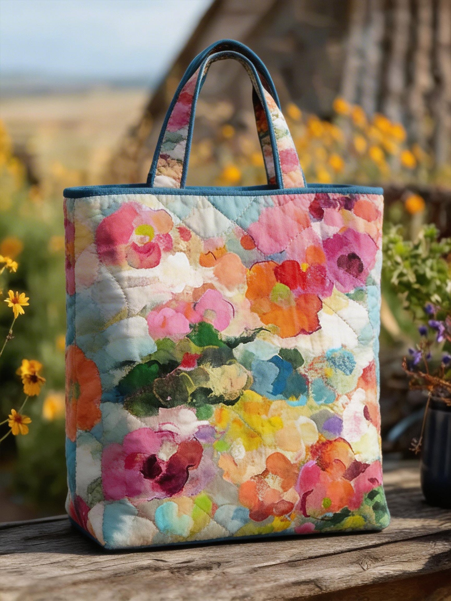 Floral pattern quilted handbag