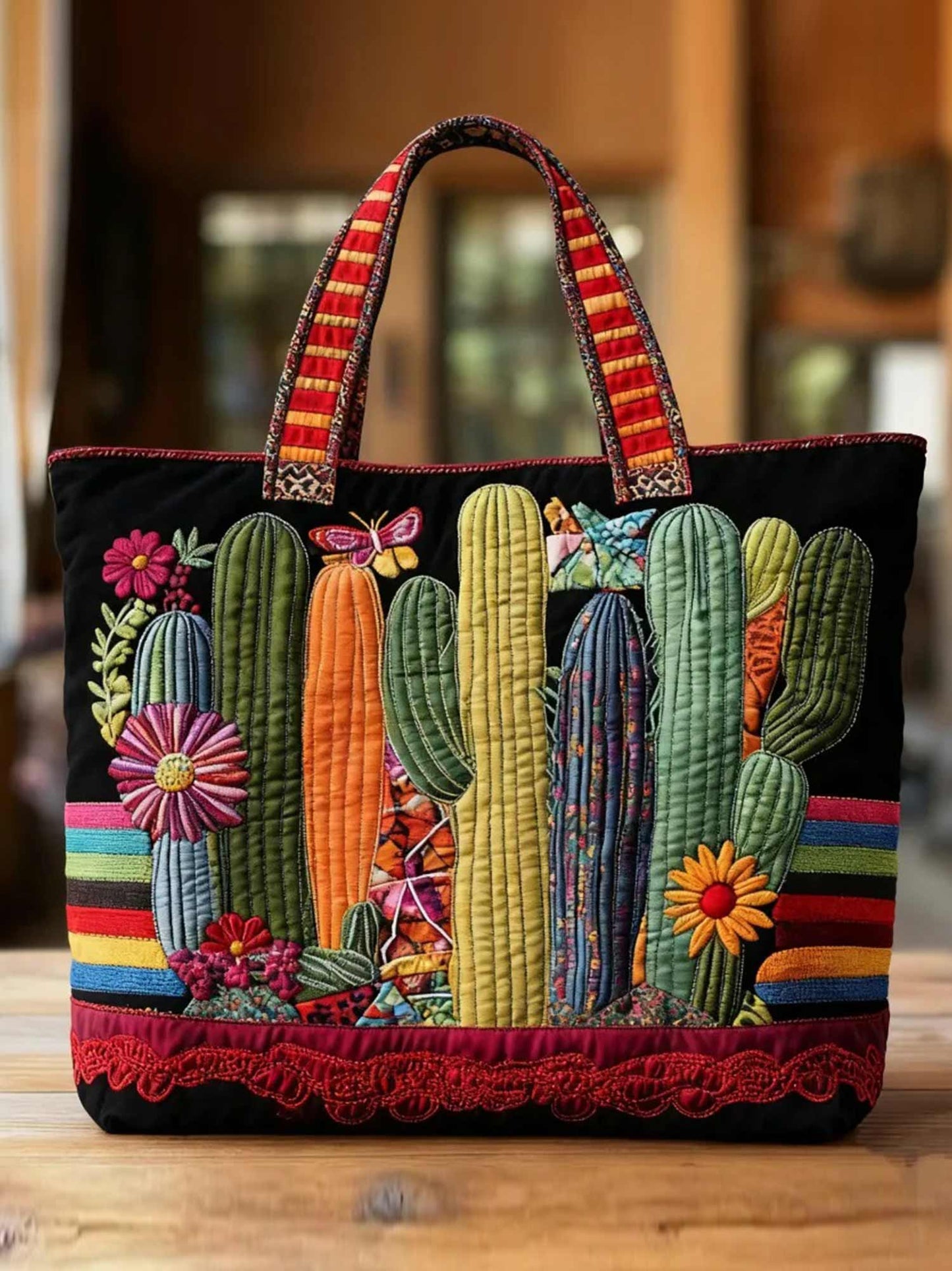 Sunset Cactus  Quilted Tote Bag
