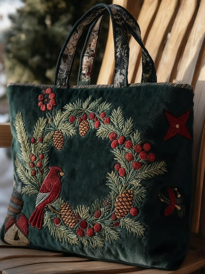 Christmas  Animal  Plant    Bird  Print  Quilted Tote Gag