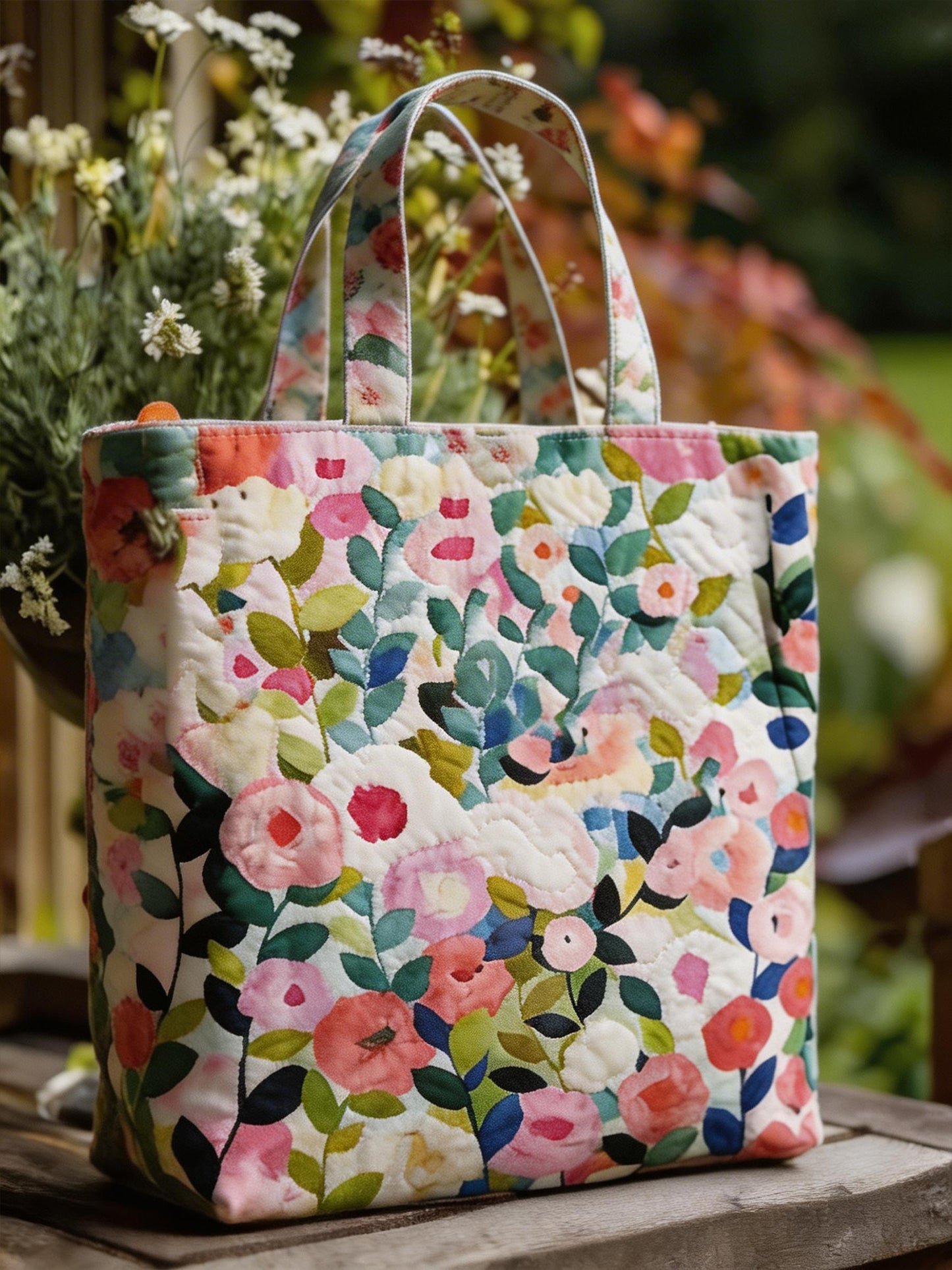 Floral pattern quilted handbag