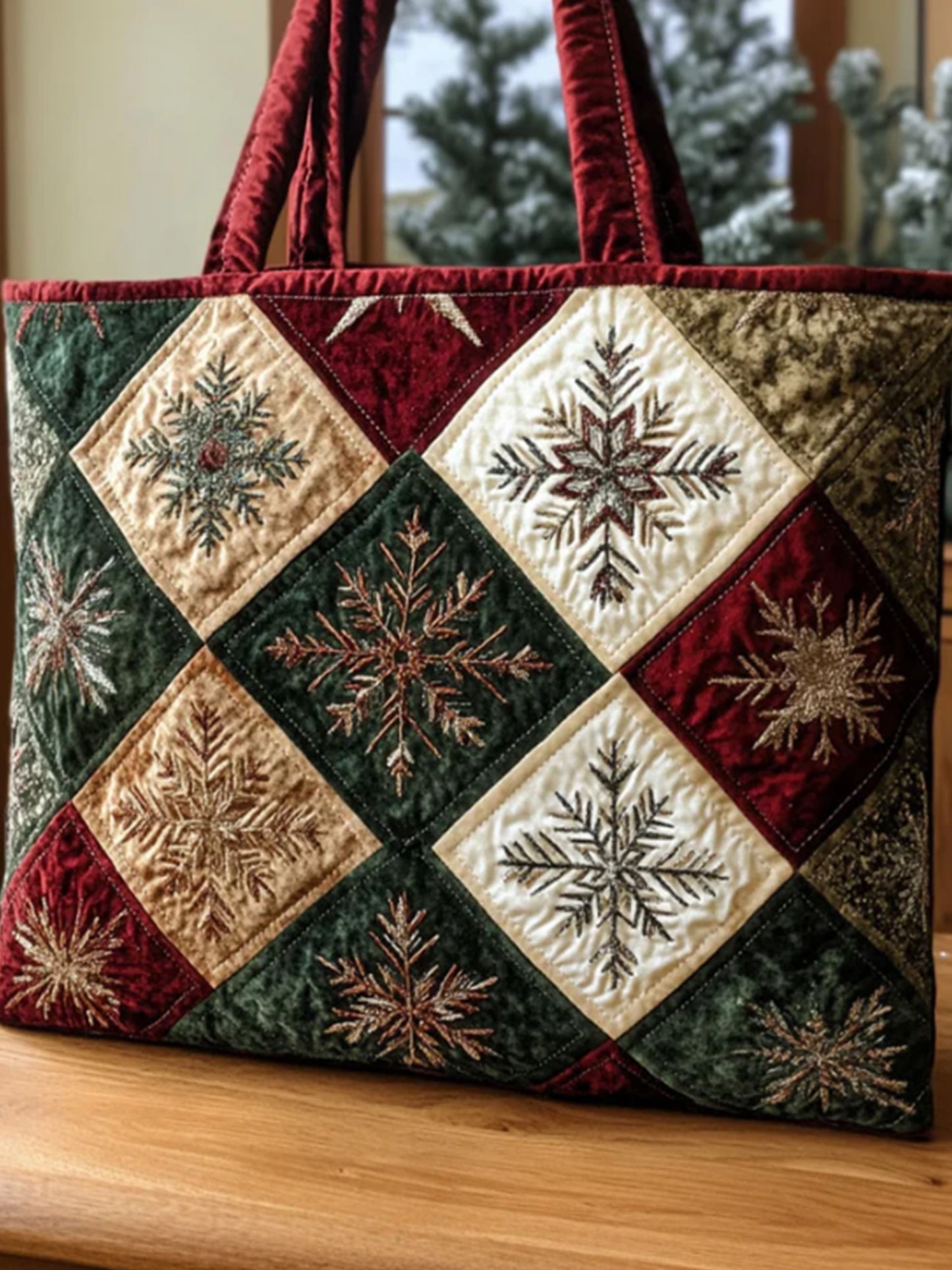 Christmas  Lattice  Snowflake   Print  Quilted Tote Gag