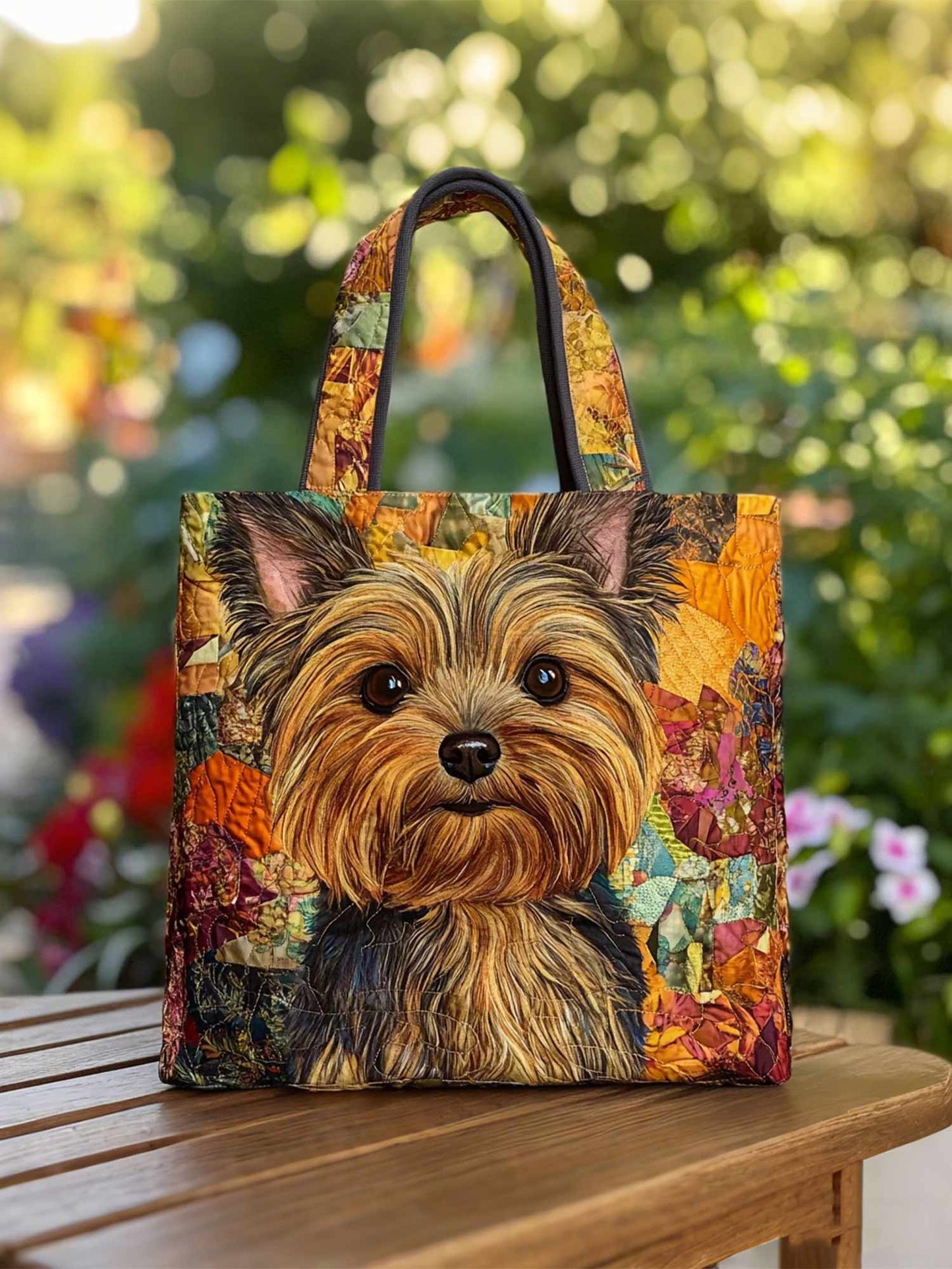 Yorkie Charm Quilted Tote Bag