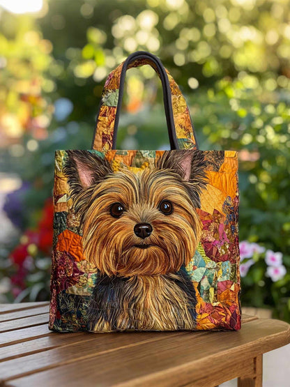 Yorkie Charm Quilted Tote Bag