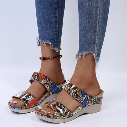 2024 🌹New Leopard Print Leather Wedge Soft Sole Sandals