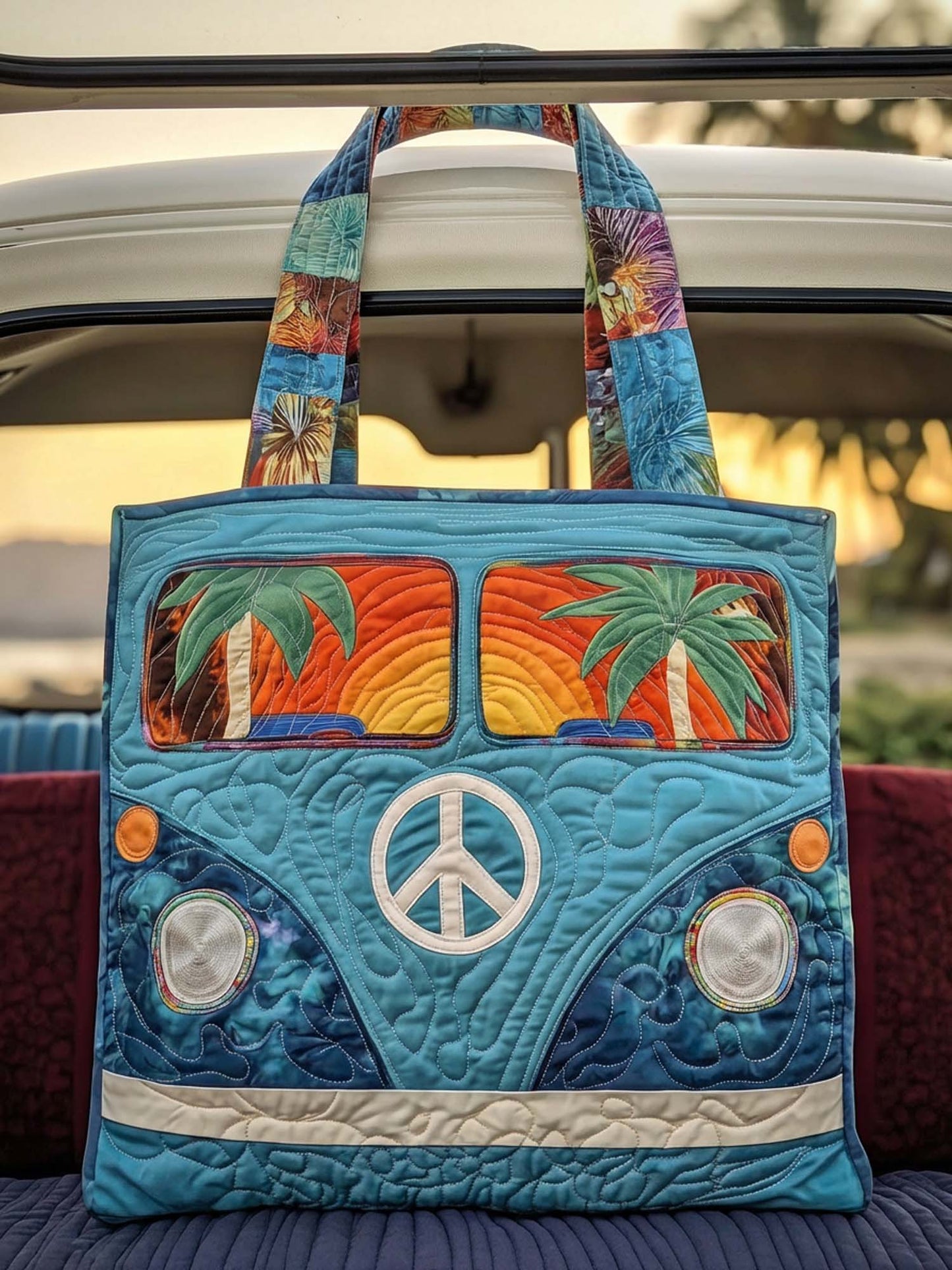 Hippie Van Quilted Tote Bag