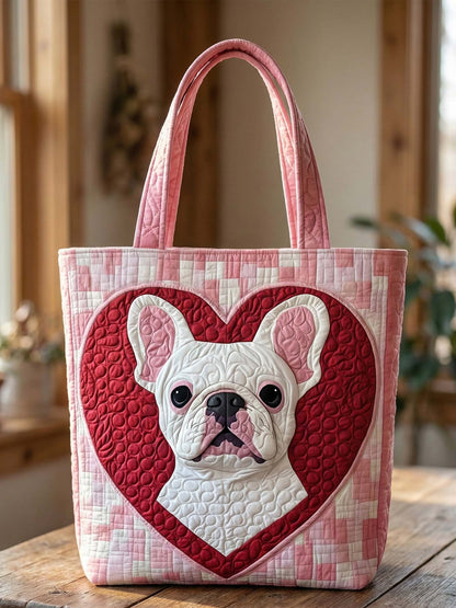 Valentine's Day Bulldog Quilted Tote Bag