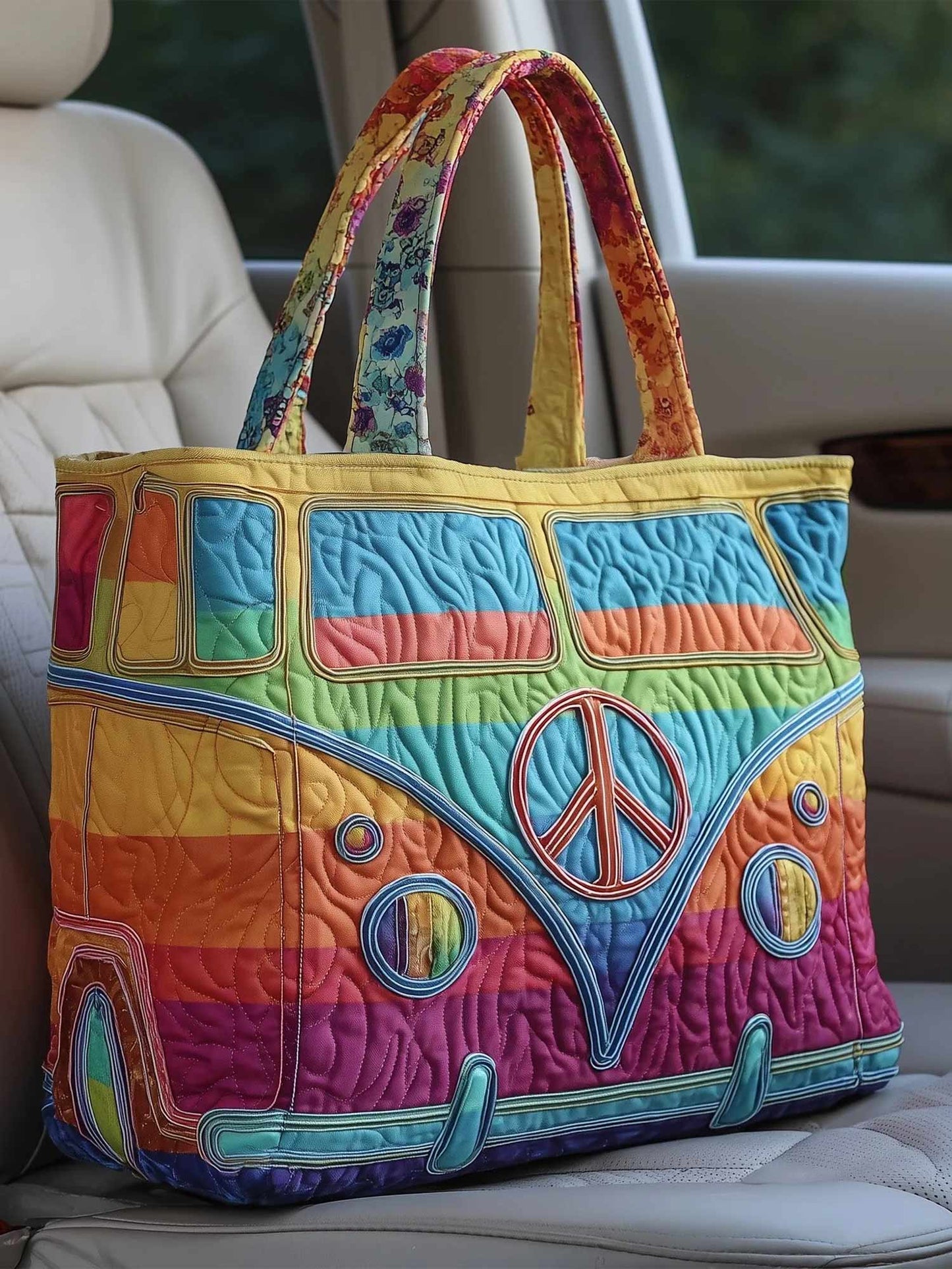 Rainbow Color Blocks Quilted Tote Bag