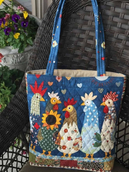 Feathered Folk Jubilee Quilted Zipper Tote Bag