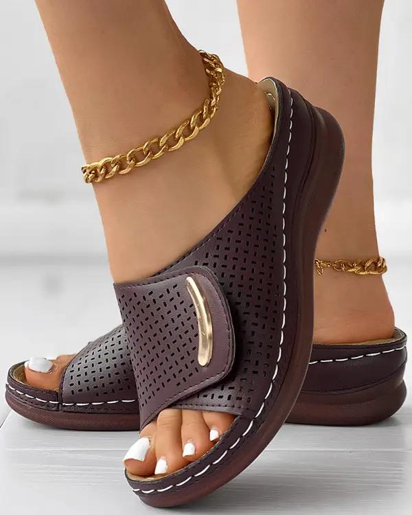 Peep Toe Hollow Out Wedge Slippers