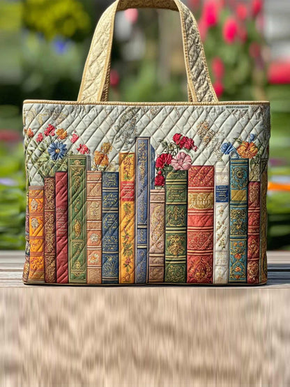 Bookworm-themed quilted Tote Bag