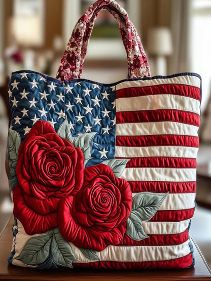 National Flag   Roses   Print  Quilted Tote Bag
