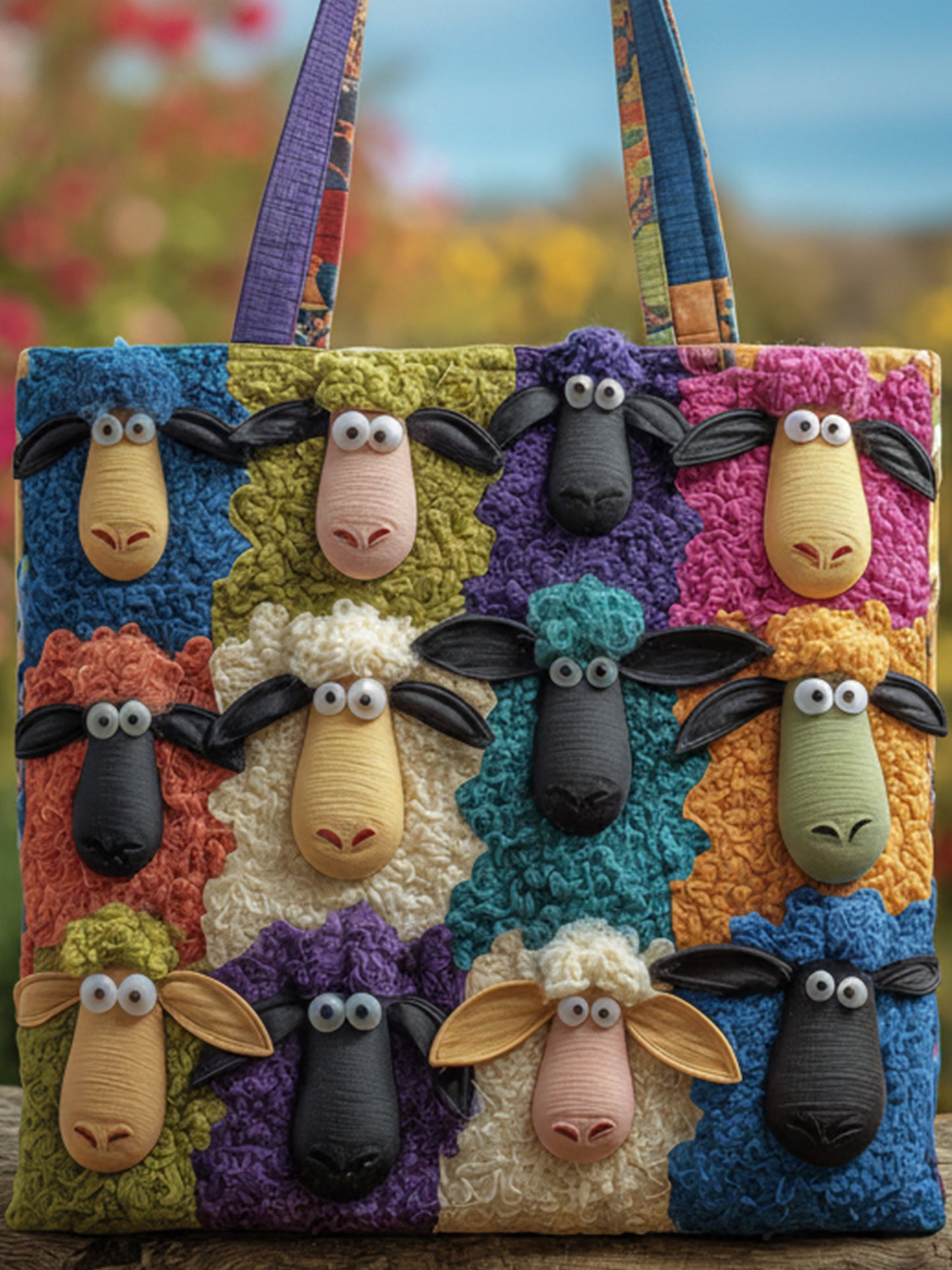 Whimsical Sheep Quilted Tote Bag