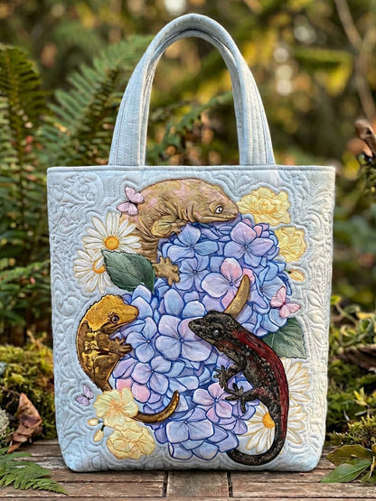 Gecko And Flower Quilted Tote Bag