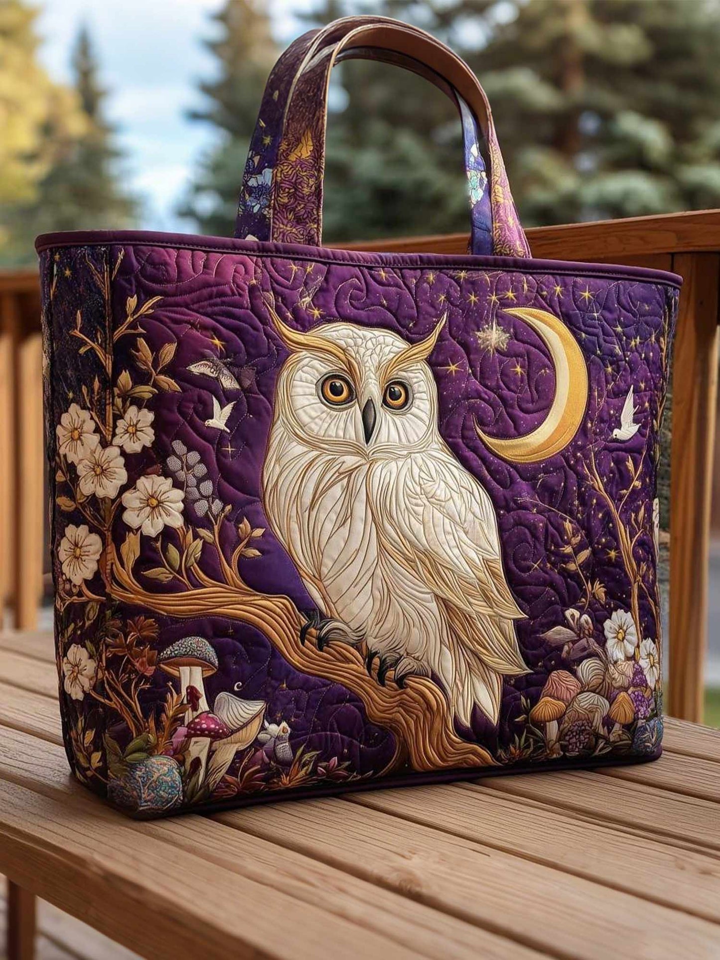 Owl Garden Quilted Tote Bag