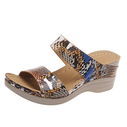 2024 🌹New Leopard Print Leather Wedge Soft Sole Sandals