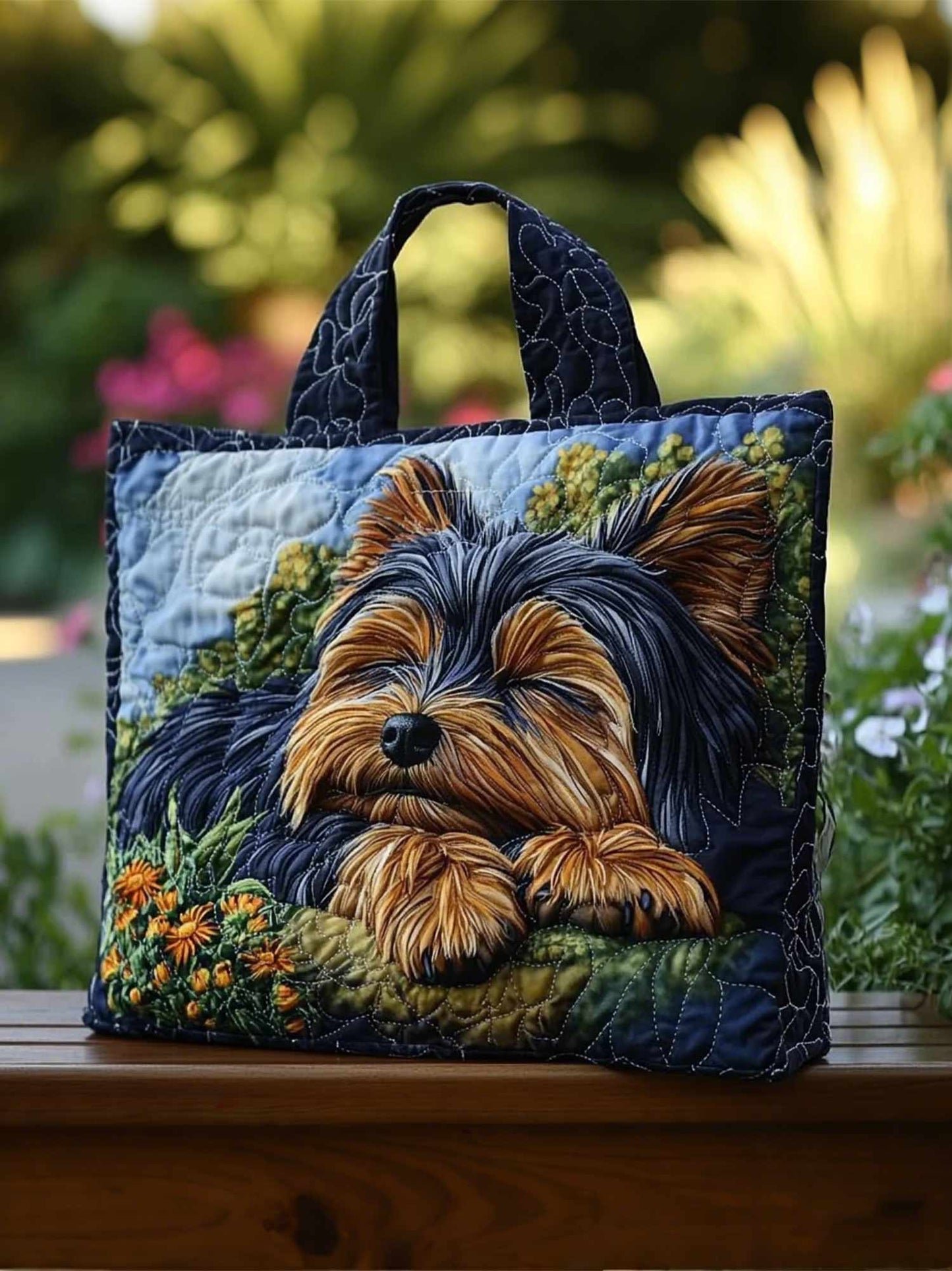 Yorkie Heart Quilted Tote Bag