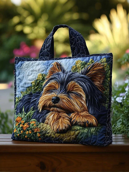 Yorkie Heart Quilted Tote Bag