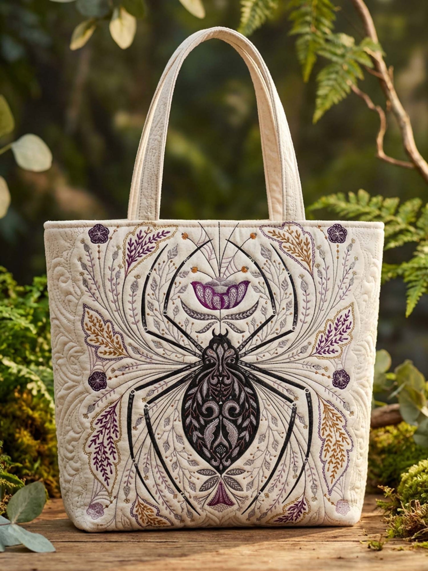 Flower And Spider Quilted Tote Bag