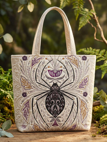 Flower And Spider Quilted Tote Bag
