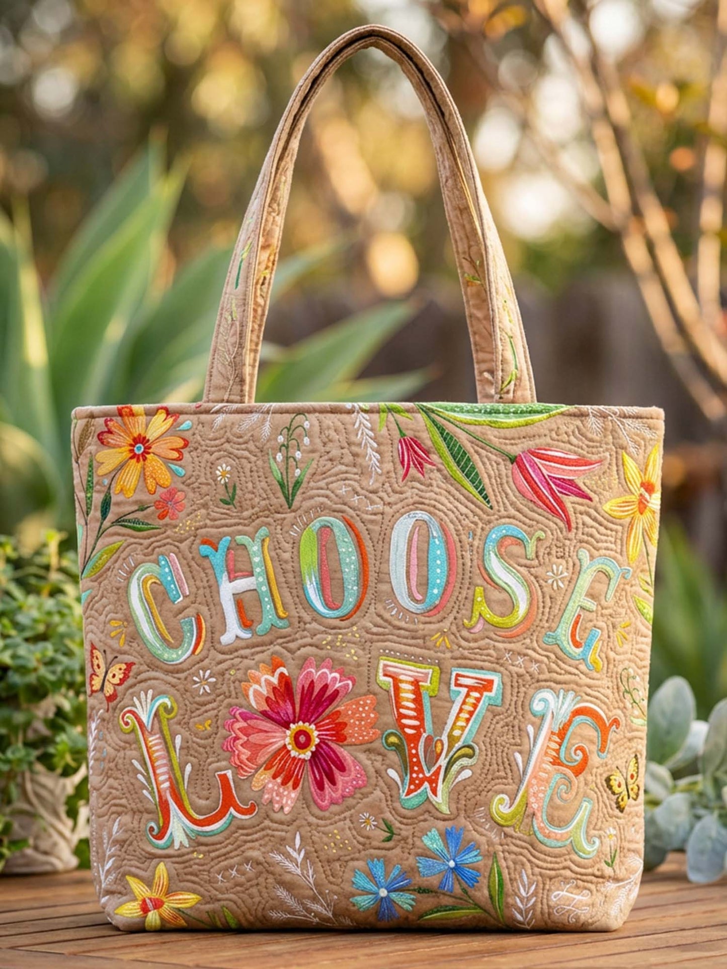 Choose Love Nature Quilted Tote Bag