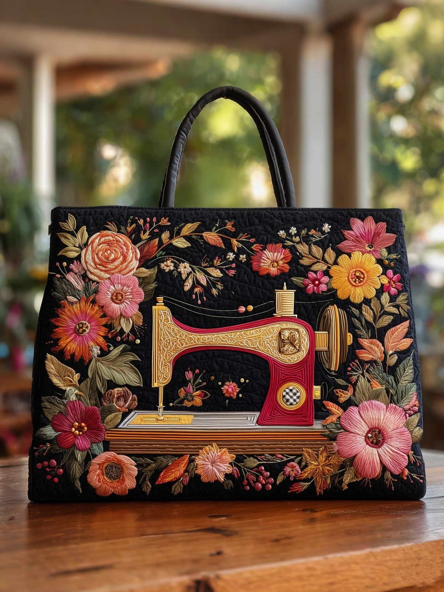 Artistic Sewing Machine Quilted Tote Bag