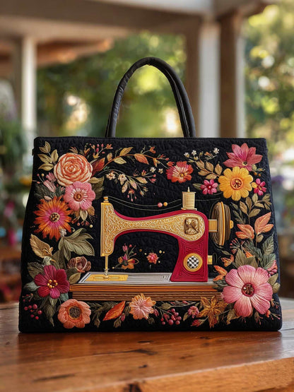 Artistic Sewing Machine Quilted Tote Bag