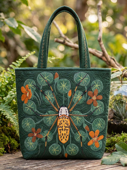 Flower And Spider Quilted Tote Bag