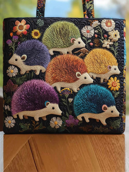 Colorful Hedgehog Quilted Tote Bag