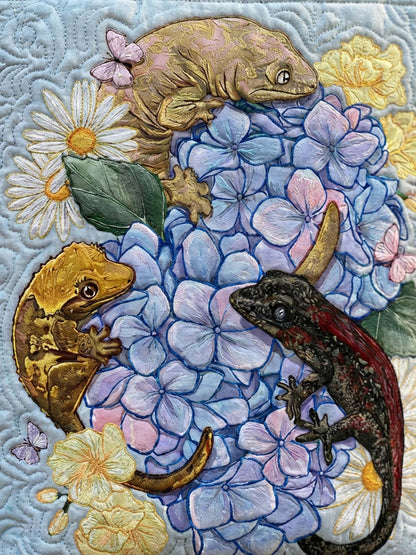 Gecko And Flower Quilted Tote Bag