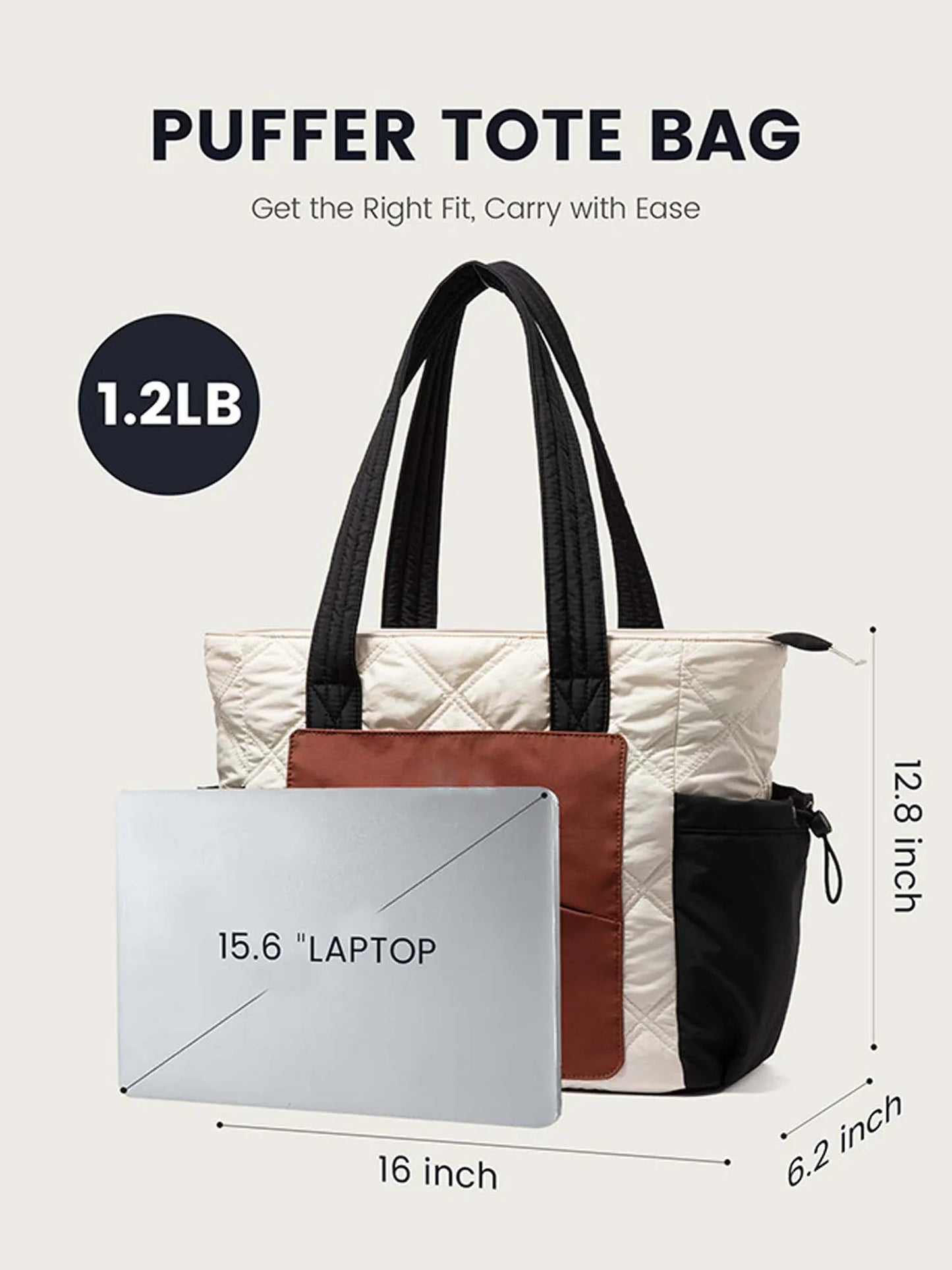 2Pcs Quilted Puffer Tote Bag