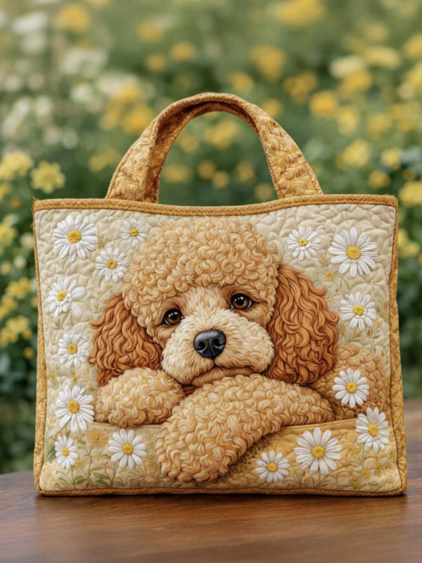 Poodle And Flowers Quilted Tote Bag