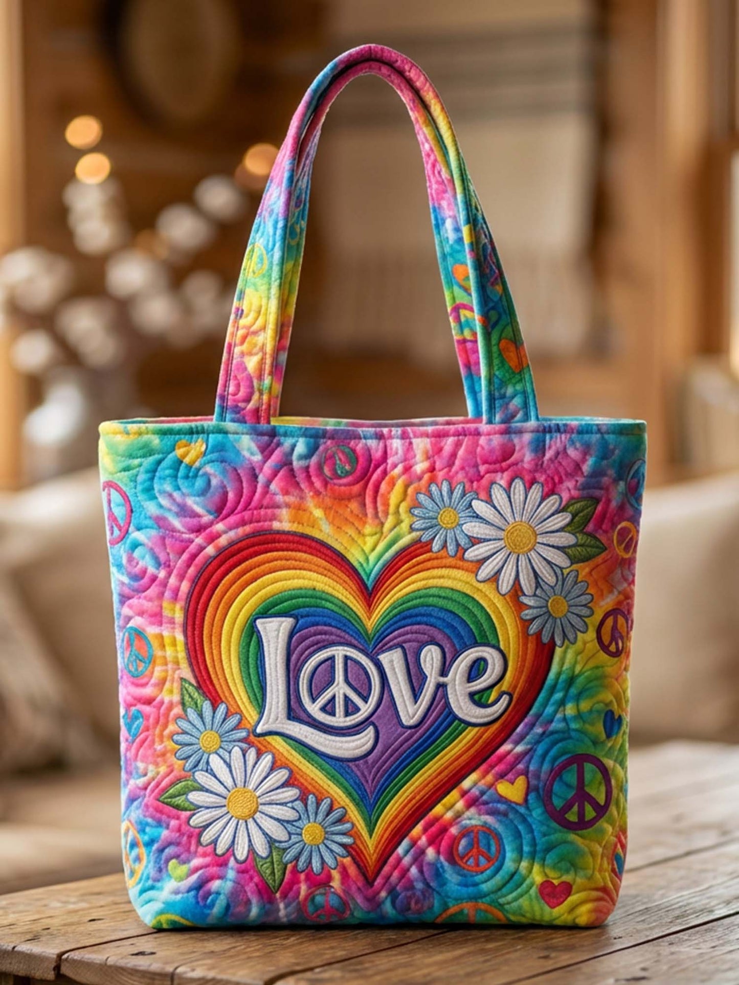 Hippie Love Quilted Tote Bag