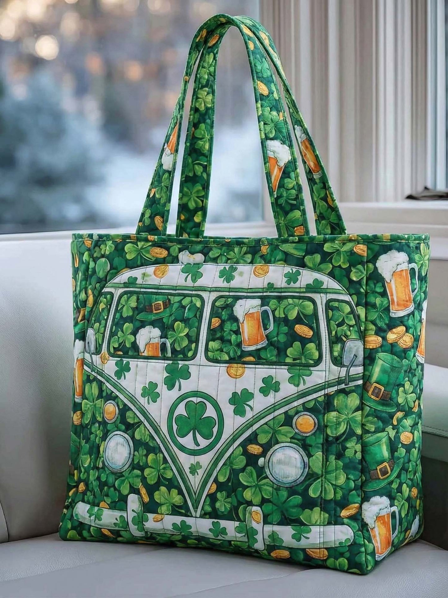 St. Patrick's Day Irish Shamrock Van Quilted Tote Bag