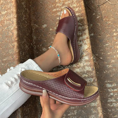 Peep Toe Hollow Out Wedge Slippers