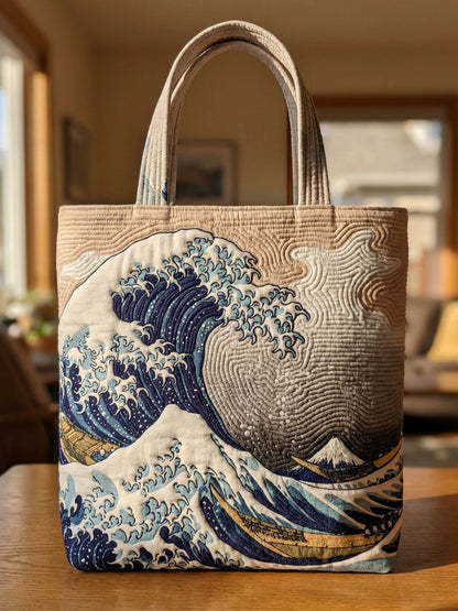 Ukiyo-E Waves Quilted Tote Bag