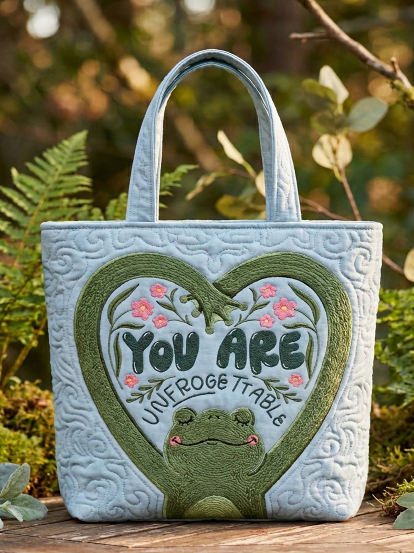 YOU ARE UNFROGETTABLE Frog Quilted Tote Bag