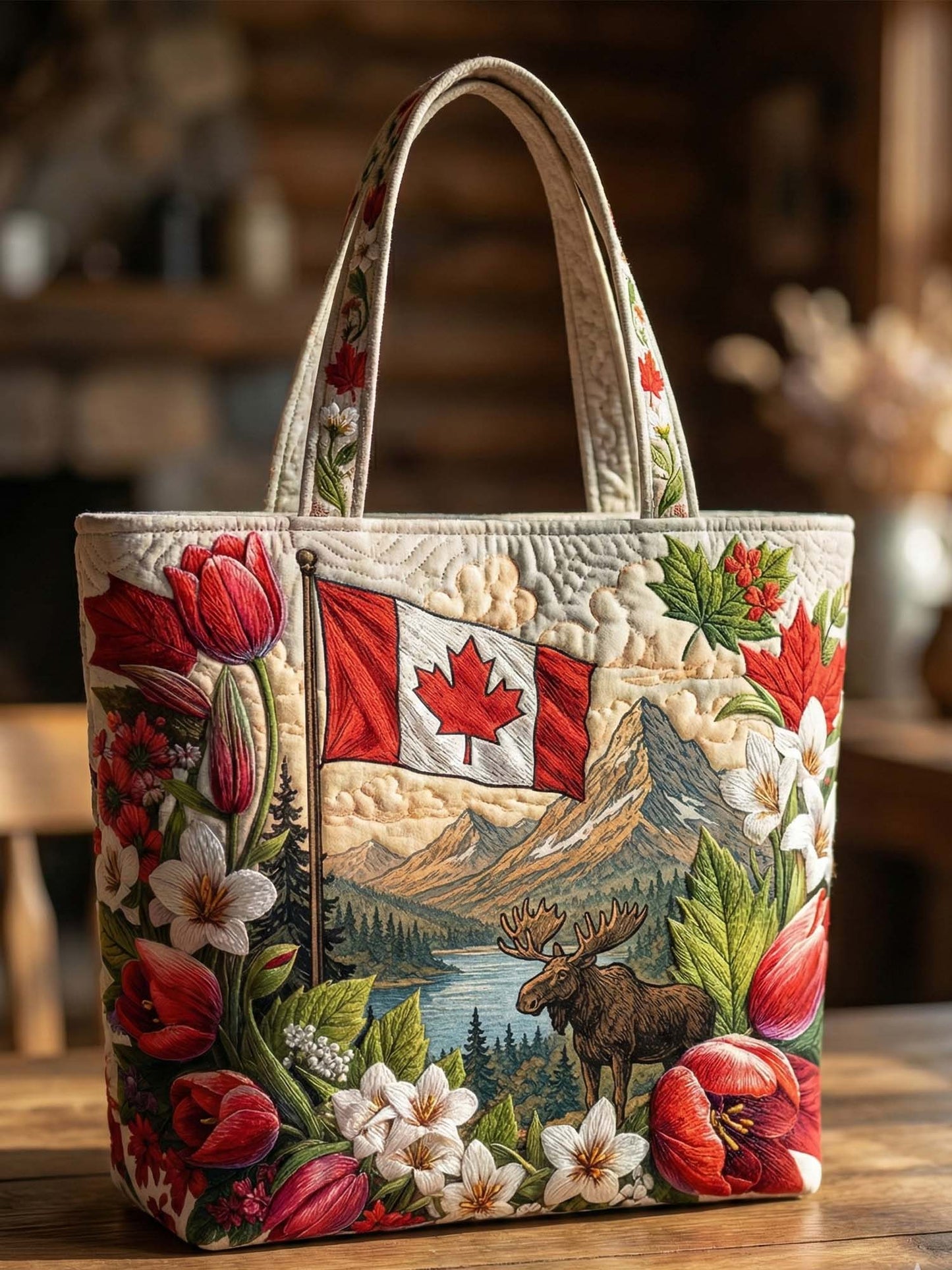 Canadian Maple Leaf Quilted Tote Bag