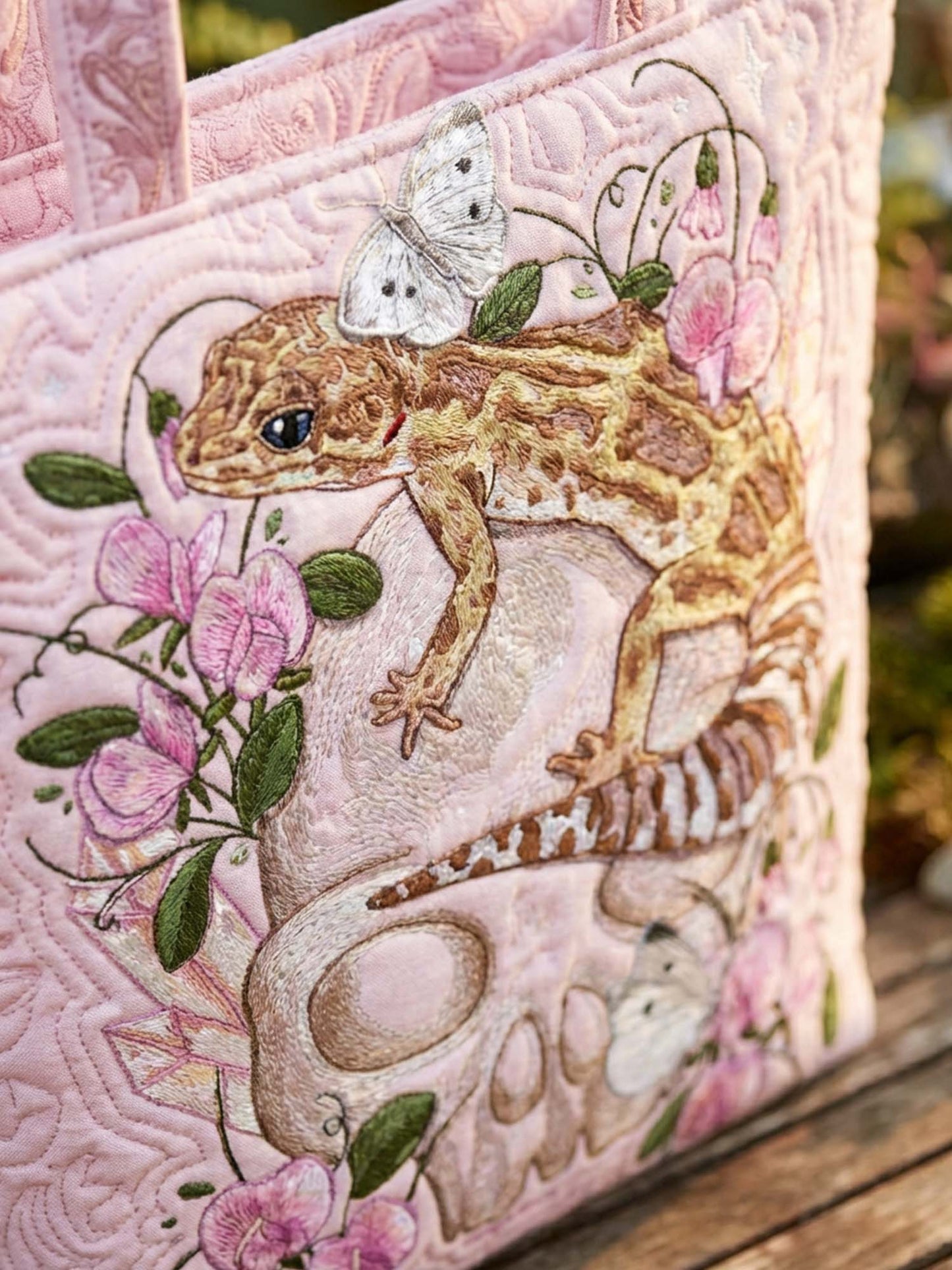Skull And Gecko Quilted Tote Bag