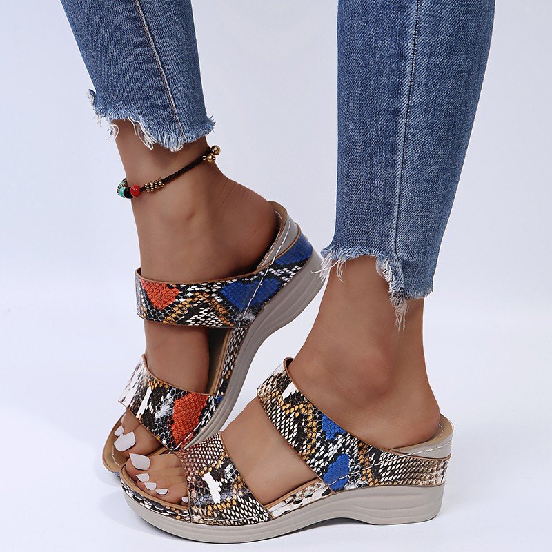 2024 🌹New Leopard Print Leather Wedge Soft Sole Sandals